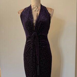 BCBGMAXAZRIA Purple Burnout Velvet Halter Gown S
